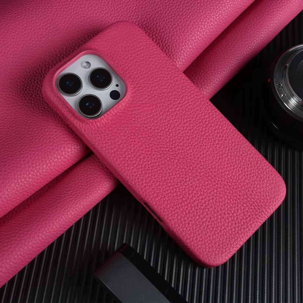 AMELIÉ iPhone MagSafe Läderfodral Mörkrosa