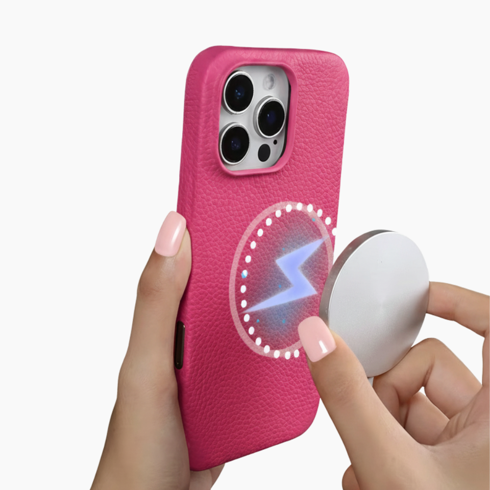 AMELIÉ iPhone MagSafe Läderfodral Mörkrosa